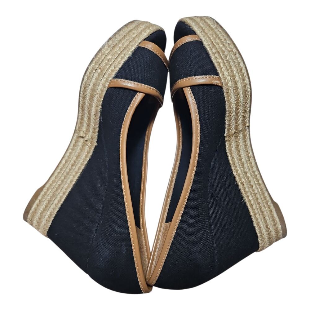 Tory Burch Majorca Espadrille Wedge Women's Size 8 Black Brown Peep Toe EU 38 - Picture 9 of 10